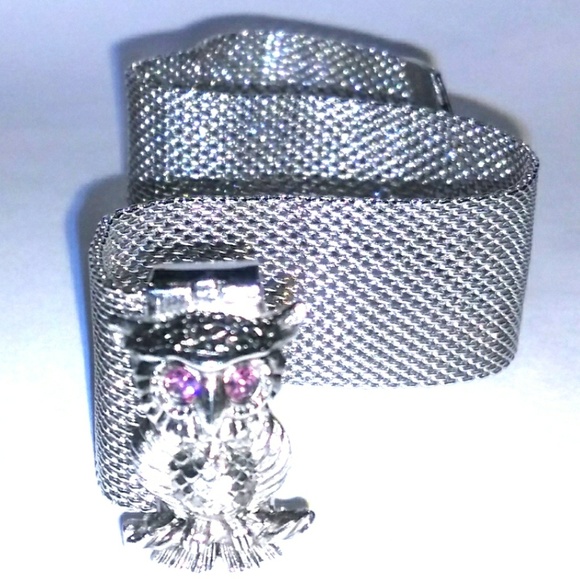 ⏳SALE c.1970s VINTAGE Sarah Cov Owl Mesh Bracelet - Picture 3 of 8
